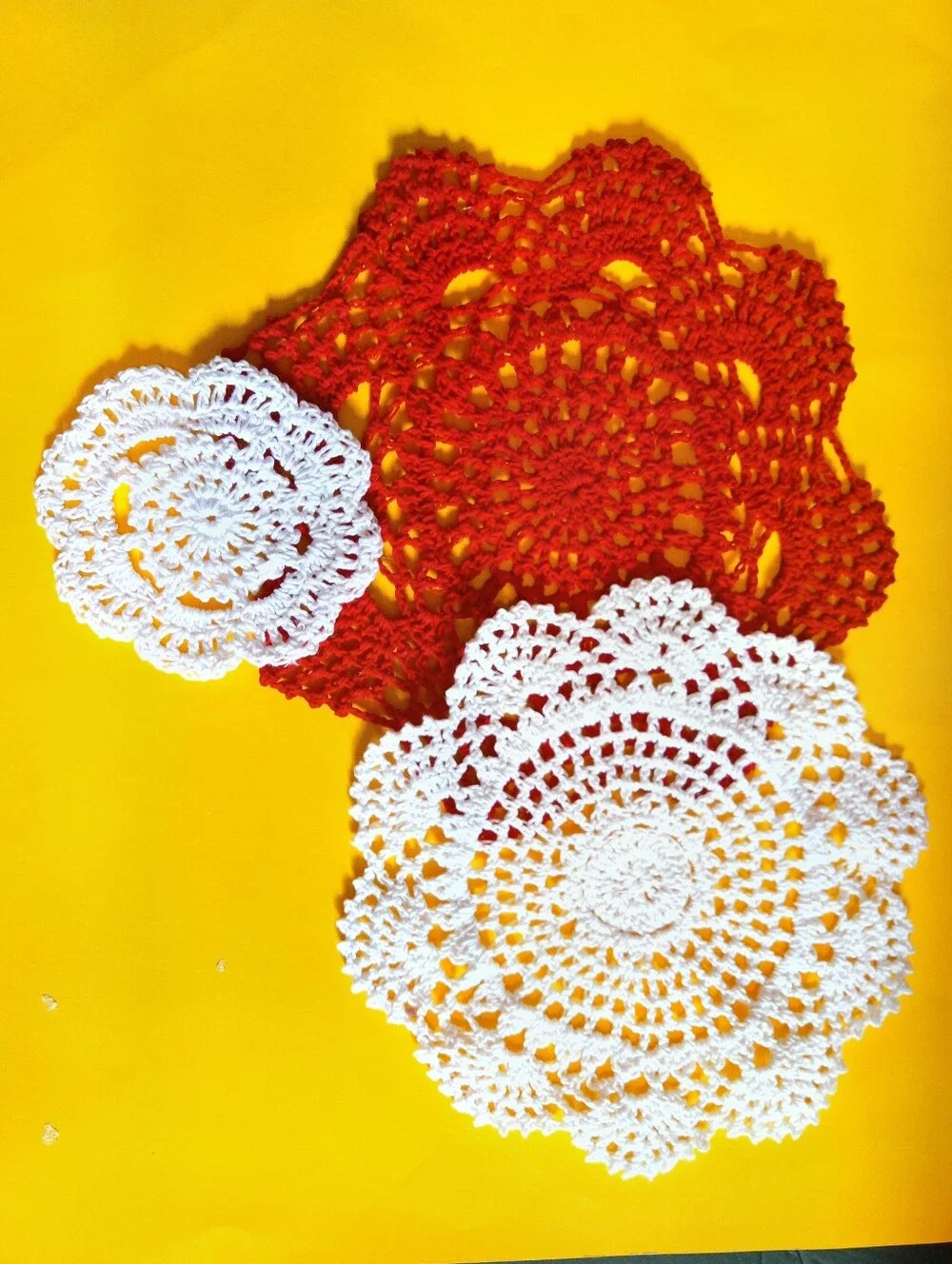 Doilies R Back! Elegant White and Red Crocheted Doilies